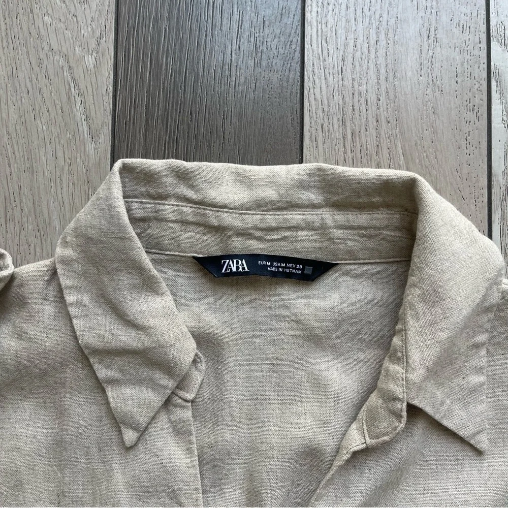Zara linen Tan shortsleeve cargo dress